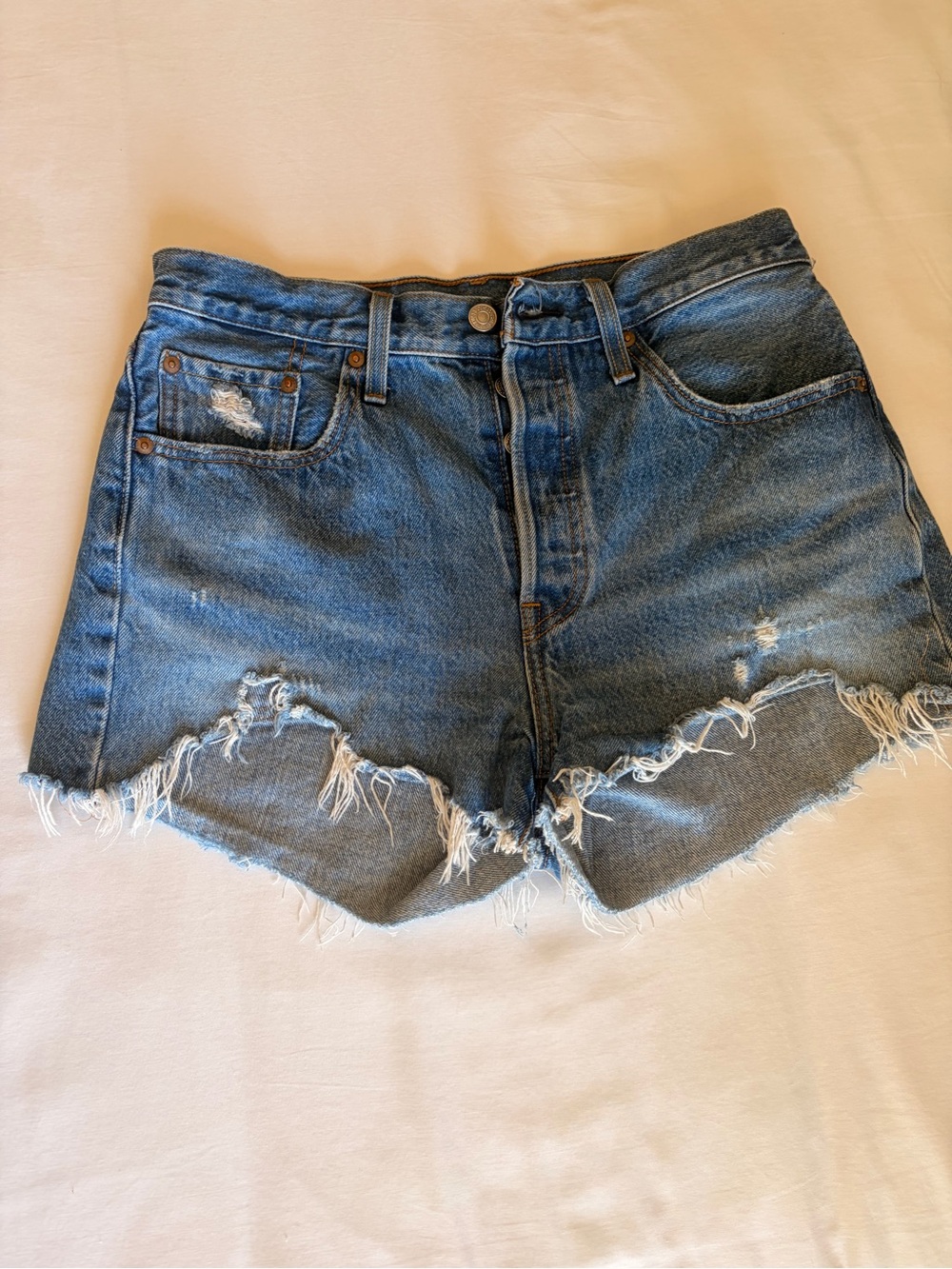 Vintage Mid-Rise Distressed Levi’s Shorts - Blue